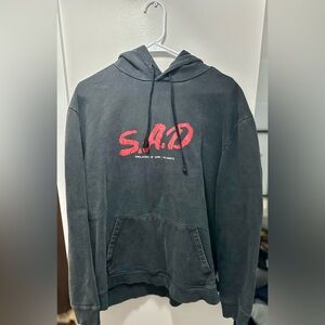 AllSaints Men’s S.A.D Graphic Hoodie Gray Sunglasses at Dark Pullover Streetwear